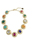 Kurt Geiger London Mixed Crystal Button Collar Necklace In Gold
