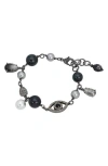 Kurt Geiger London Mixed Faux Pearl & Crystal Charm Bracelet In Black