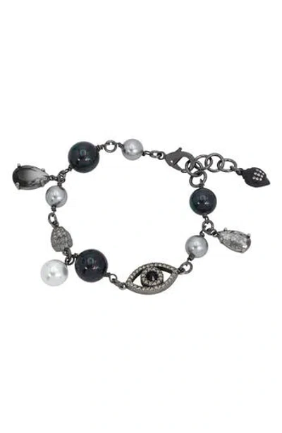 Kurt Geiger London Mixed Faux Pearl & Crystal Charm Bracelet In Black
