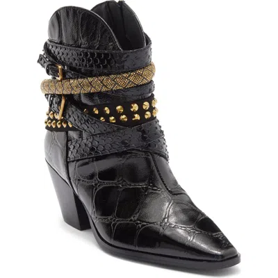 Kurt Geiger London Multi Strap Western Bootie In Black