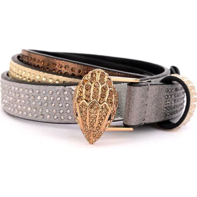 Kurt Geiger London Neutral Metallic Crystal Belt In Neutral/shiny Brass