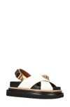 Kurt Geiger London Womens Bone Orson Cross-strap Flat Leather Sandals In Brown