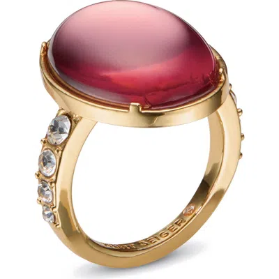 Kurt Geiger London Oval Cabochon & Crystal Cocktail Ring In Gold