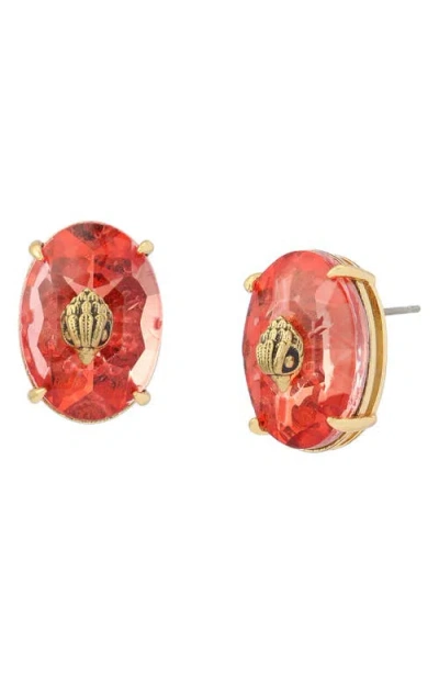 Kurt Geiger London Oval Gemstone Eagle Stud Earrings In Red
