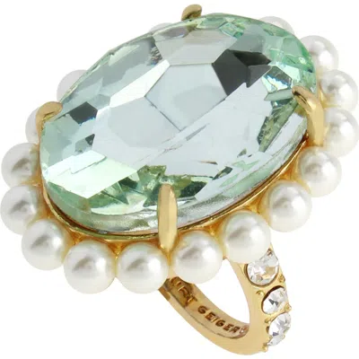Kurt Geiger London Oval Stone Faux Pearl Cocktail Ring In Gold