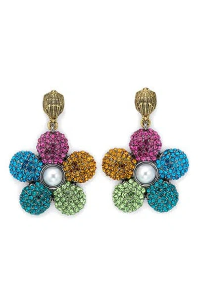 Kurt Geiger London Pavé Crystal & Faux Pearl Flower Drop Earrings In Multi
