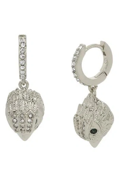 Kurt Geiger London Pavé Crystal Eagle Head Drop Huggie Hoop Earrings In Silver