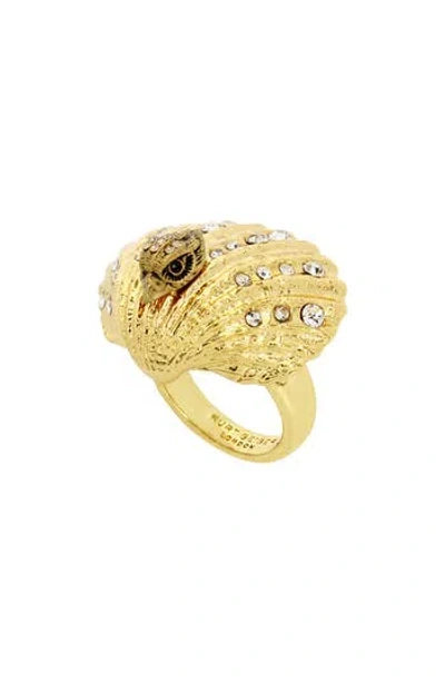 Kurt Geiger London Pavé Crystal Eagle's Head Shell Cocktail Ring In Gold