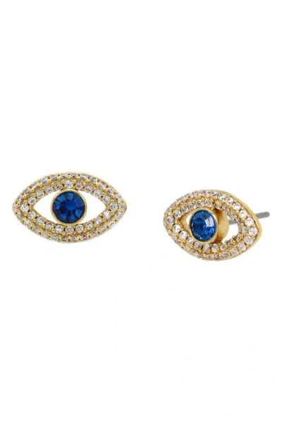 Kurt Geiger Pave & Blue Crystal Evil Eye Stud Earrings In Gold Tone