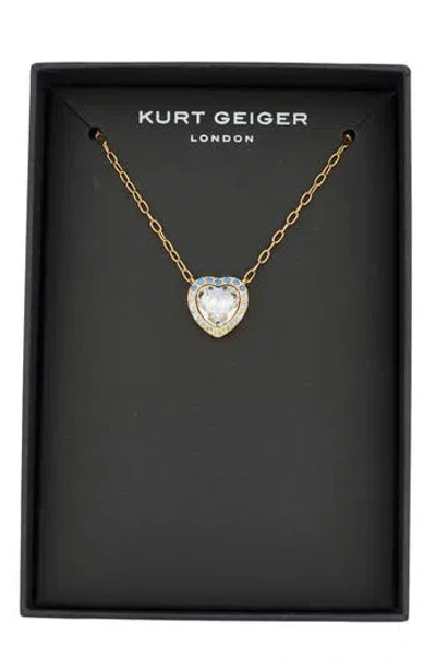 Kurt Geiger London Pavé Crystal Heart Pendant Necklace In Blue