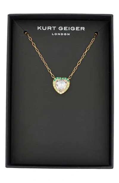 Kurt Geiger London Pavé Crystal Heart Pendant Necklace In Green