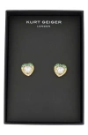 Kurt Geiger London Pavé Crystal Heart Stud Earrings In Green