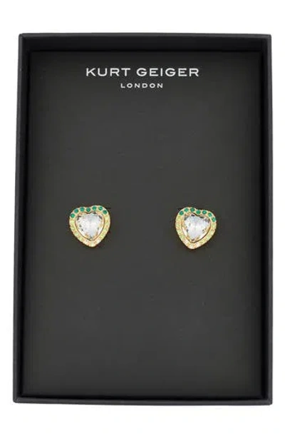 Kurt Geiger London Pavé Crystal Heart Stud Earrings In Green