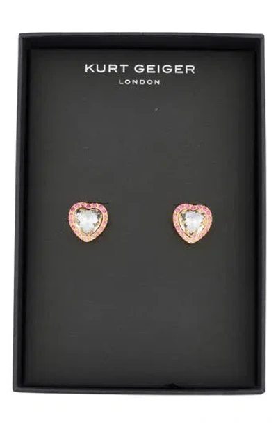 Kurt Geiger London Pavé Crystal Heart Stud Earrings In Pink