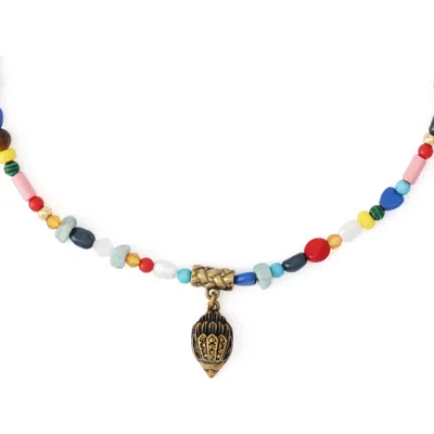 Kurt Geiger London Pavé Eagle Head Beaded Pendant Necklace In Multi