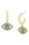 KURT GEIGER KURT GEIGER LONDON PAVÉ EVIL EYE HUGGIE HOOP EARRINGS