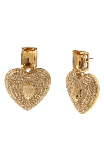 Kurt Geiger Signature Eagle Pave Heart Drop Earrings In Gold