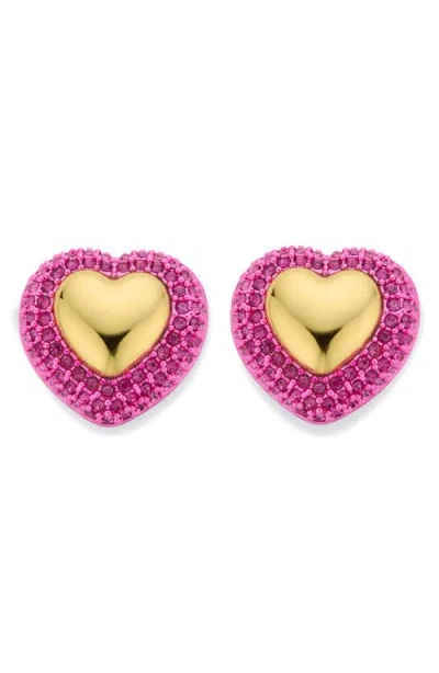 Kurt Geiger London Pavé Heart Stud Earrings In Pink
