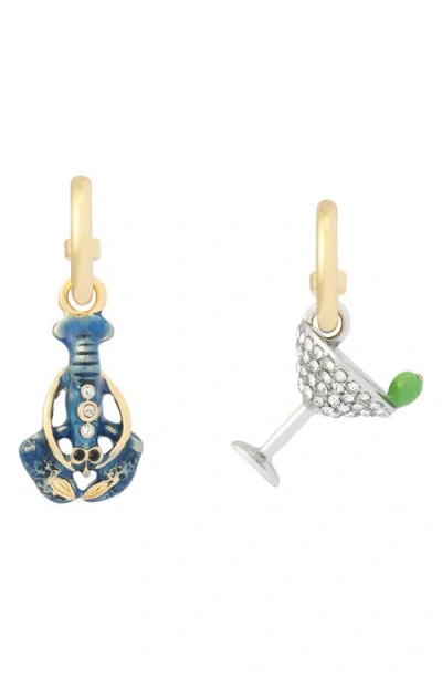 Kurt Geiger London Pavé Lobster & Martini Mismatch Drop Earrings In Gold