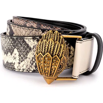 Kurt Geiger London Pieced Snakeskin Print Leather Belt In Black Multi/antique Brass