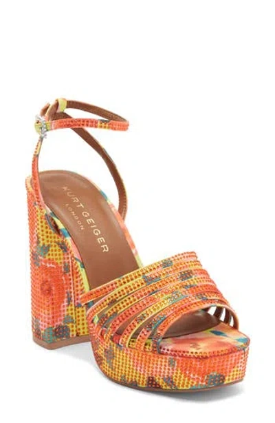 Kurt Geiger London Womens Orange Pierra Crystal-embellished Woven Platform Sandals