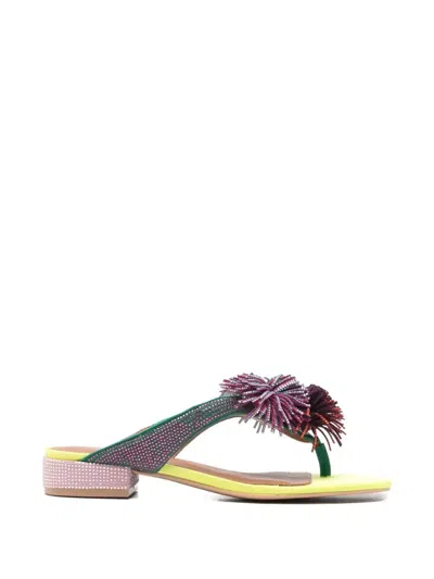 Kurt Geiger London Pom Pom T-bar Flat Fabric In Multicolor