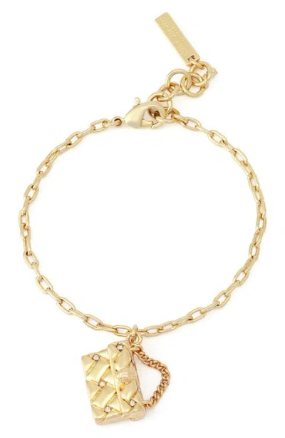 Kurt Geiger London Quilt Kensington Bag Pendant Bracelet In Gold