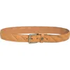 Kurt Geiger London Quilted Belt In Camel/antique Silver
