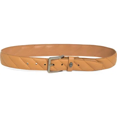 Kurt Geiger London Quilted Belt In Camel/antique Silver