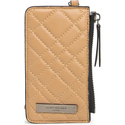 Kurt Geiger London Quilted Card Case With Strap In Brown