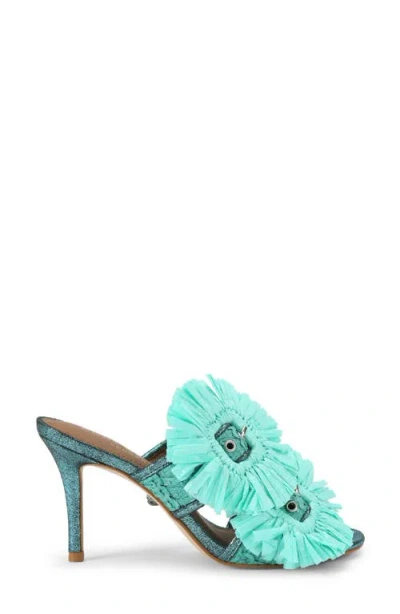 Kurt Geiger London Raffia Flower Buckle Sandal In Green
