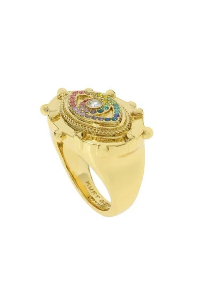 Kurt Geiger London Rainbow Crystal Evil Eye Cocktail Ring In Multi