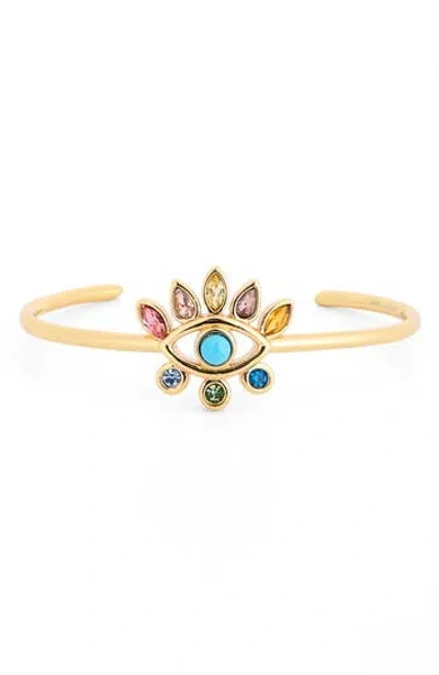 Kurt Geiger London Rainbow Crystal Evil Eye Cuff Bracelet In Gold