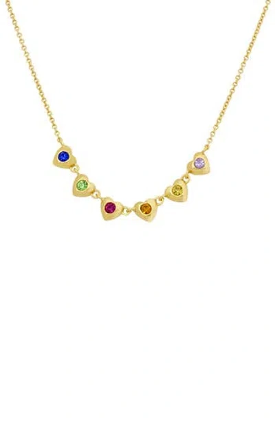 Kurt Geiger London Rainbow Crystal Heart Necklace In Gold