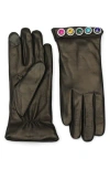 Kurt Geiger London Rainbow Crystal Leather Gloves In Black