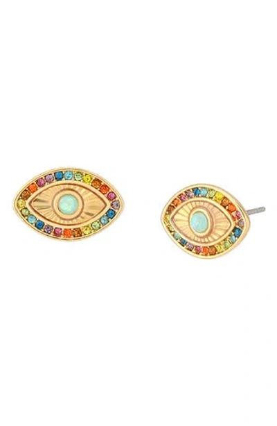 Kurt Geiger London Rainbow Evil Eye Stud Earrings In Gold