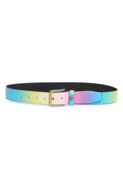 Kurt Geiger London Rainbow Leather Belt In Pastel Rainbow/antique Silver