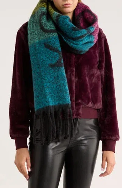 Kurt Geiger London Rainbow Logo Yarn Dyed Scarf In Multi
