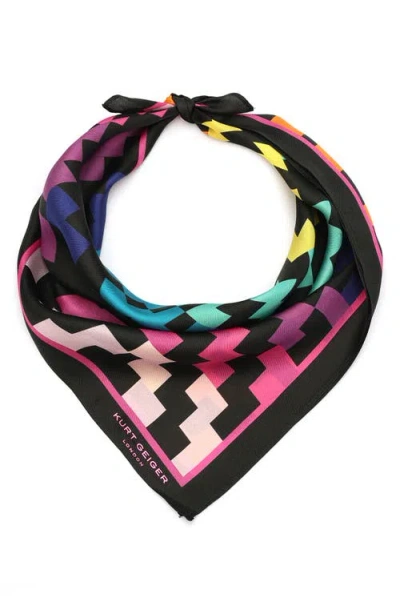 Kurt Geiger London Rainbow Silk Square Bandana In Black