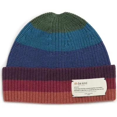 Kurt Geiger London Rainbow Stripe Chunky Knit Cuff Beanie In Brown