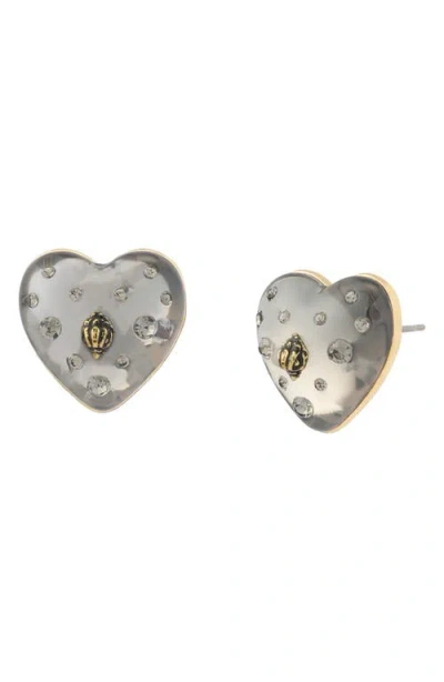 Kurt Geiger London Resin Heart Stud Earrings In Black Smoke