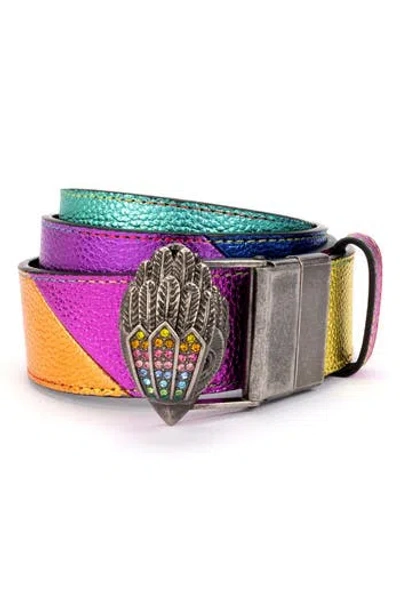 Kurt Geiger London Reversible Leather Belt In Rainbow/antique Silver
