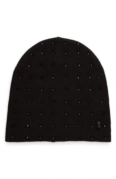 Kurt Geiger London Rhinestone Knit Beanie In Black Black