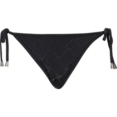 Kurt Geiger London Rhinestone Quilting String Bikini Bottoms In Black