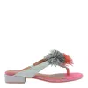Kurt Geiger Womens Mult/other Pom Pom T-bar Embellished Flat Suede Sandals Eur 37 / 4 Uk In Multicolour
