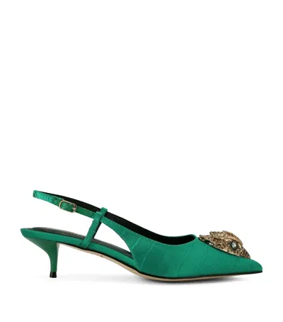 Kurt Geiger London Satin Belsize Slingbacks In Green