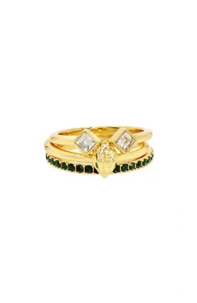 Kurt Geiger London Set Of 3 Crystal Eagle Stackable Rings In Multi