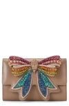 Kurt Geiger London Shoreditch Bow Leather Wallet On A Chain In Open Beige