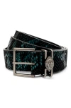 Kurt Geiger London Shoreditch Snakeskin Embossed Leather Belt In Black