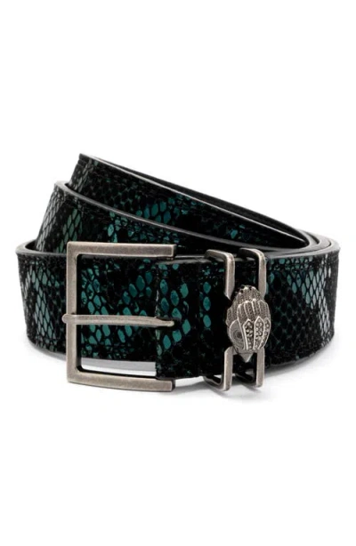 Kurt Geiger London Shoreditch Snakeskin Embossed Leather Belt In Black
